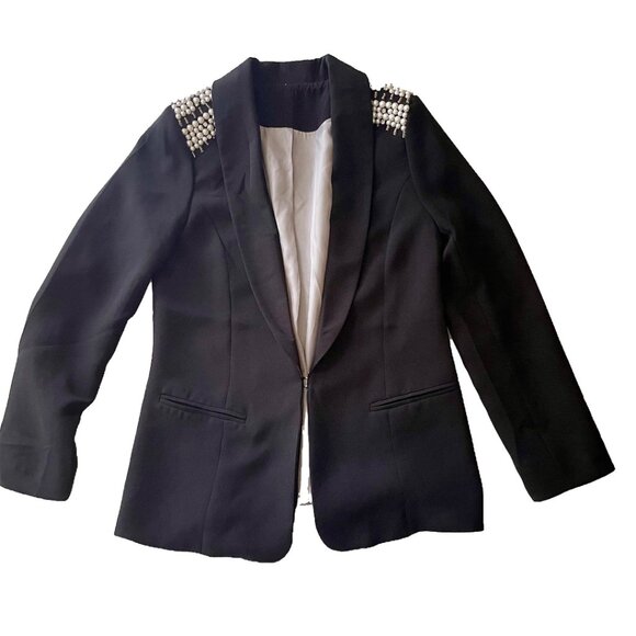 Vintage Blazer, Size S/M, 90s Black Western Style Jacket with Pearl Epaulettes - Picture 1 of 9